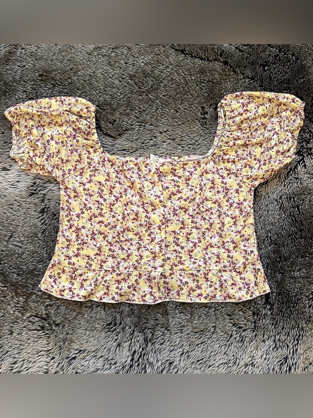 Floral Square-Neck Puff Sleeve Top - Yellow